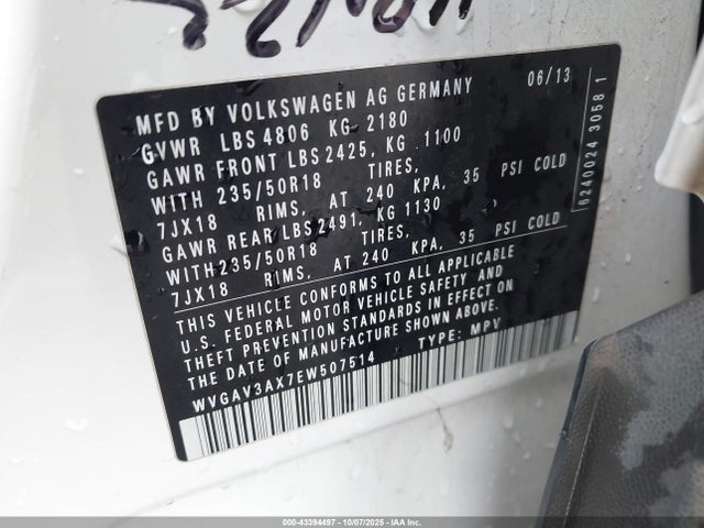 Volkswagen TIGUAN SE 2014 WVGAV3AX7EW507514 Image 9