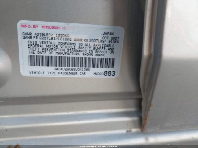 2008 MITSUBISHI LANCER JA3AU26U68U041086 Photo 8