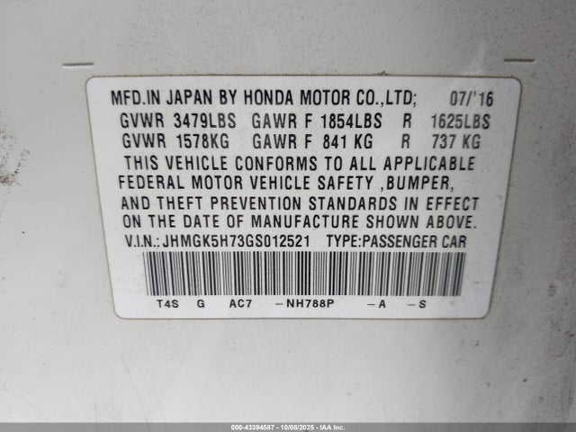 JHMGK5H73GS012521 Honda l15b1