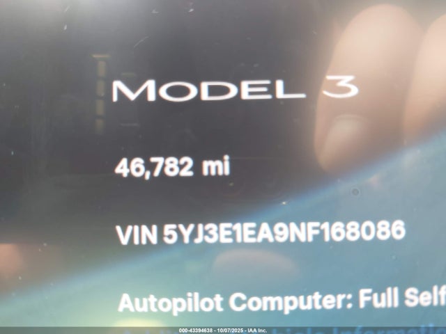 5YJ3E1EA9NF168086 Tesla Model 3 Rear-wheel Drive