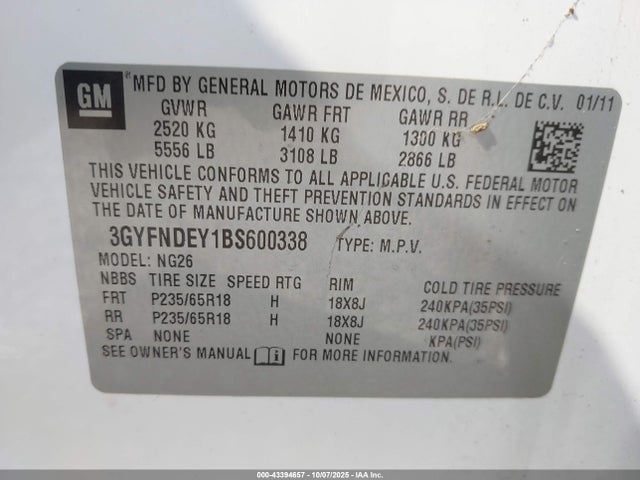 2011 CADILLAC SRX 3GYFNDEY1BS600338 Photo 8