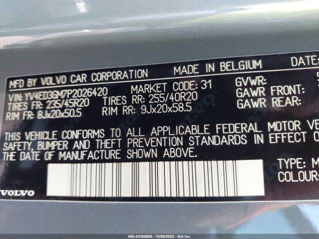 2023 VOLVO C40 RECHARGE PURE ELECTRIC YV4ED3GM7P2026420 Photo 8