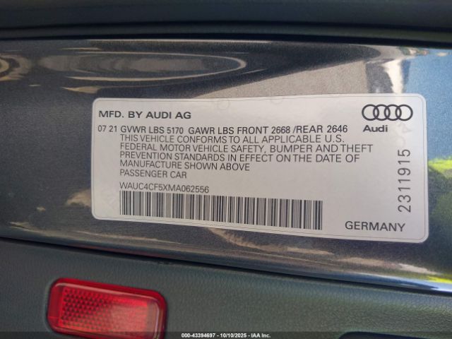 2021 AUDI S5 SPORTBACK WAUC4CF5XMA062556 Photo 8