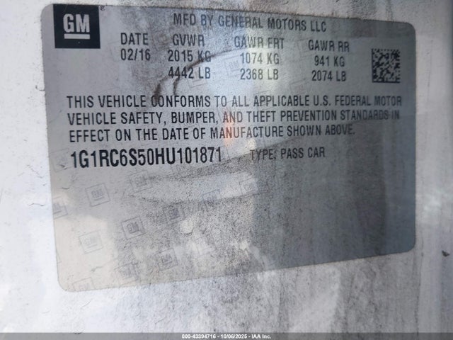 1G1RC6S50HU101871 Chevrolet l3a - di: direct injectio, vvt: variable valve timing, hybrid, gen 1