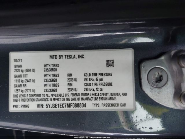 2021 TESLA MODEL 3 5YJ3E1EC7MF088804 Photo 8