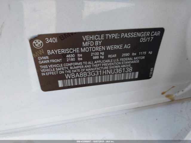 2017 BMW 340I WBA8B3G31HNU36138 Photo 8