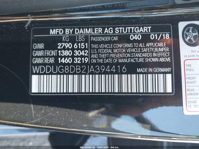 2018 Mercedes-benz S 560 მანქანა იყიდება აუქციონზე, vin: WDDUG8DB2JA394416, აუქციონის ნომერი: 43395138