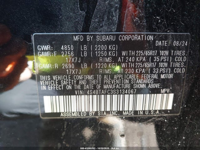 Продаж на аукціоні авто 2025 Subaru Outback Premium, vin: 4S4BTAFC3S3134067, номер лоту: 43395152