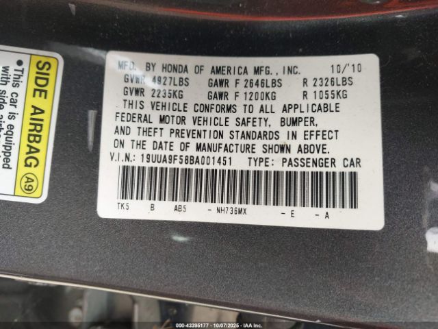 2011 ACURA TL 19UUA9F58BA001451 Photo 8