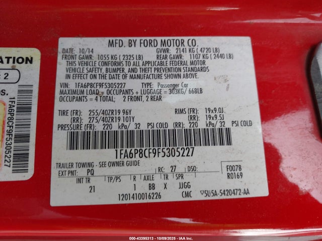 Ford MUSTANG GT 2015 1FA6P8CF9F5305227 Image 9