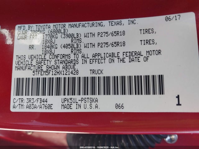 5TFEM5F12HX121428 Toyota 1ur-fe