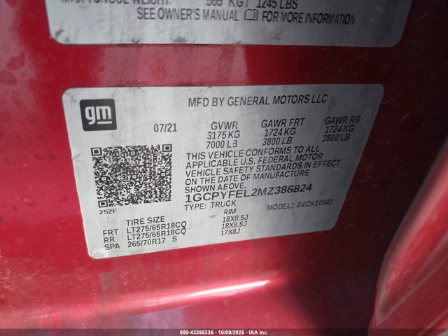 2021 Chevrolet Silverado 1500 4wd  Short Bed Lt Trail Boss მანქანა იყიდება აუქციონზე, vin: 1GCPYFEL2MZ386824, აუქციონის ნომერი: 43395336