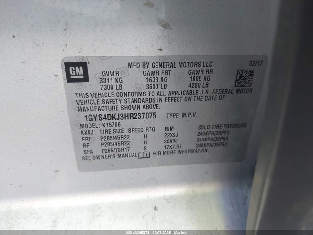 2017 CADILLAC ESCALADE 1GYS4DKJ3HR237075 Photo 8