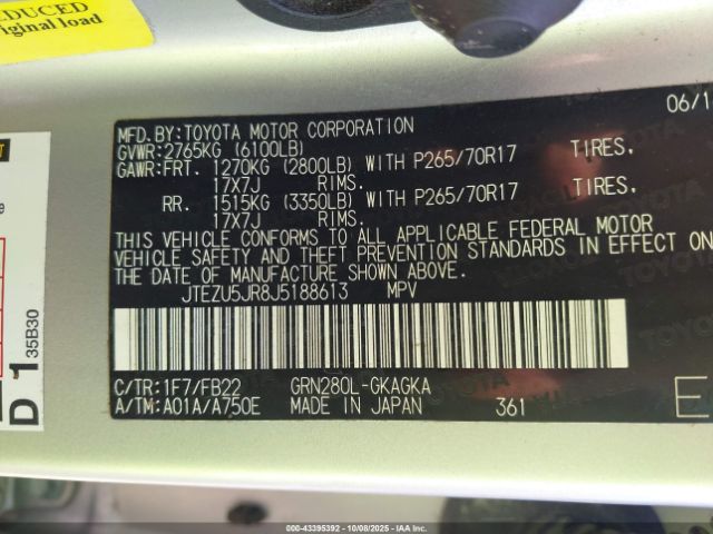 2018 TOYOTA 4RUNNER JTEZU5JR8J5188613 Photo 8