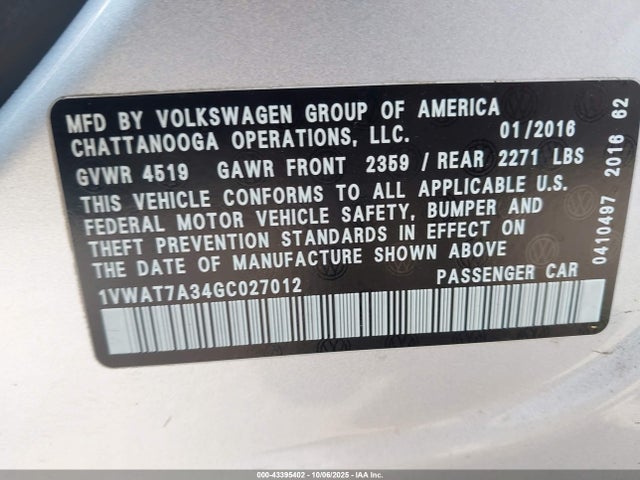 1VWAT7A34GC027012 Volkswagen 1.8t