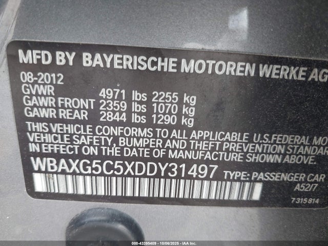 43395409 :رقم المزاد ، WBAXG5C5XDDY31497 vin ، 2013 Bmw 528i مزاد بيع