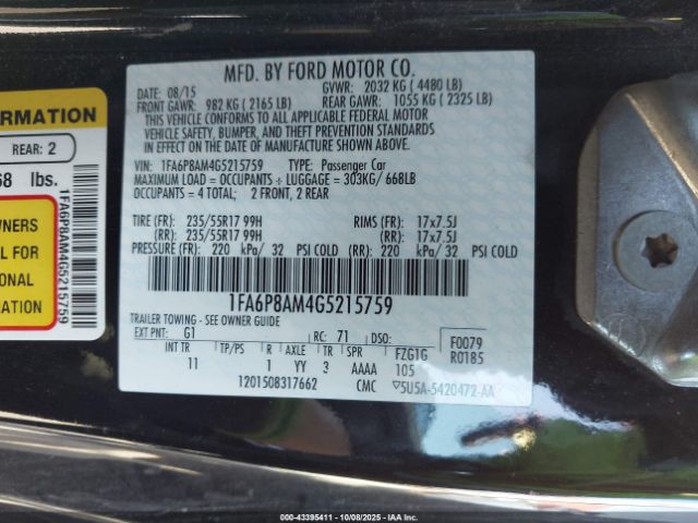 2016 FORD MUSTANG 1FA6P8AM4G5215759 Photo 8