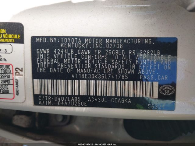 2006 TOYOTA CAMRY 4T1BE30K36U741785 Photo 8