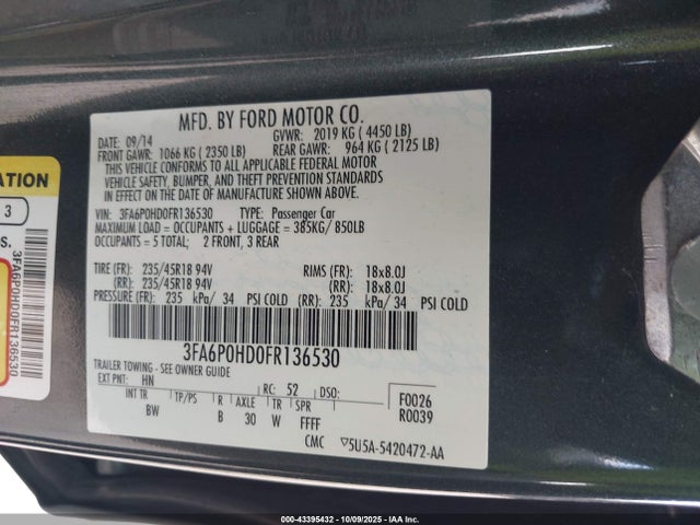 Ford Fusion 2015 3FA6P0HD0FR136530 Image 9