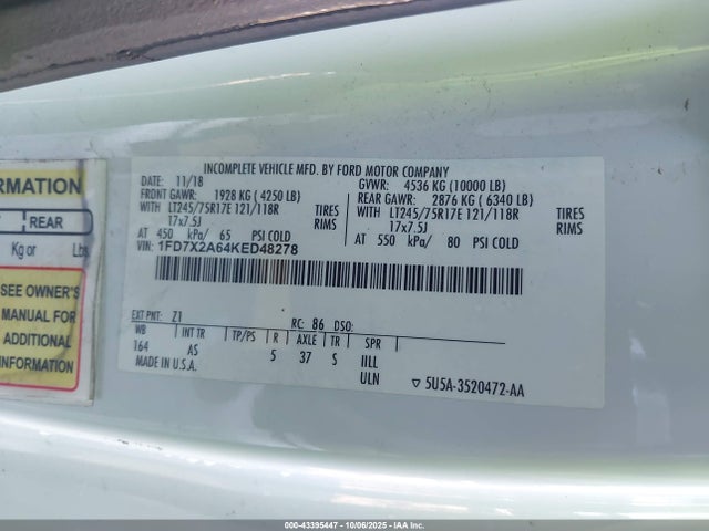 Ford F-250 Xl 2019 1FD7X2A64KED48278 Image 9