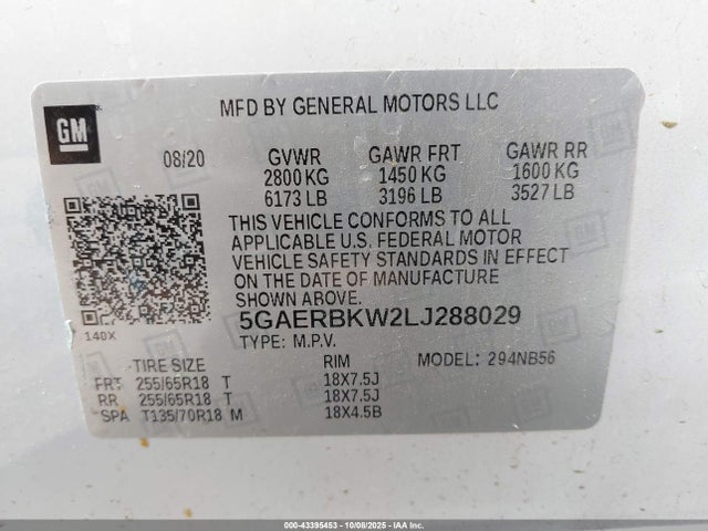 Buick lfy - spark ignited direct injection, atss, gen1 2020 5GAERBKW2LJ288029 Image 9