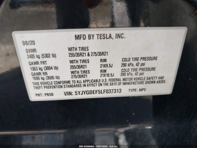 2020 TESLA MODEL Y 5YJYGDEF5LF037313 Photo 8