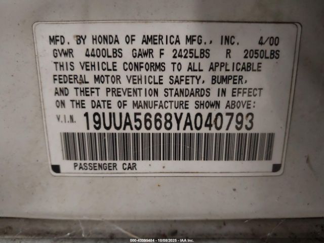 2000 ACURA TL 19UUA5668YA040793 Photo 8