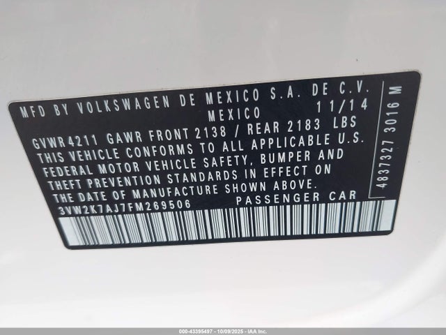 Volkswagen Jetta 2.0l S 2015 3VW2K7AJ7FM269506 Image 9