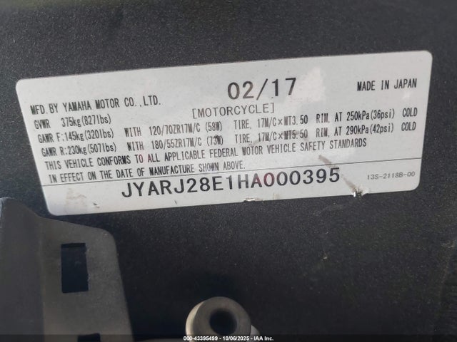 JYARJ28E1HA000395 Yamaha Yzf-r6