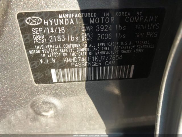 2019 HYUNDAI ELANTRA KMHD74LF1KU777654 Photo 8