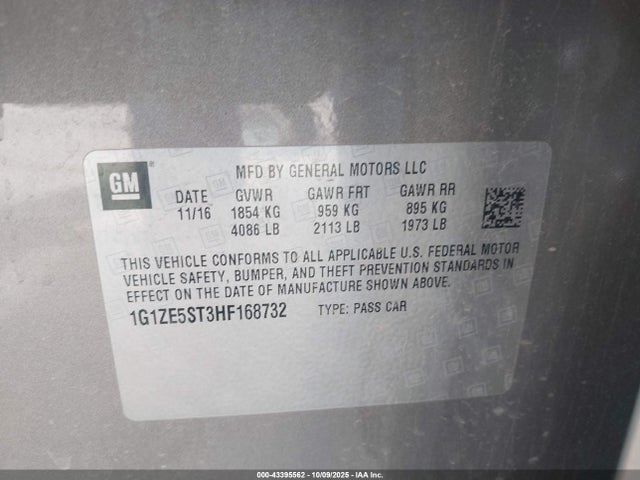 1G1ZE5ST3HF168732 Chevrolet MALIBU 1LT