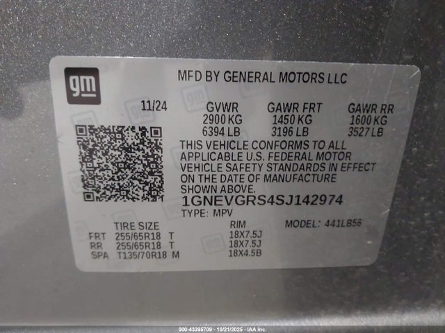 Продажа на аукционе авто 2025 Chevrolet Traverse Awd Lt, vin: 1GNEVGRS4SJ142974, номер лота: 43395709