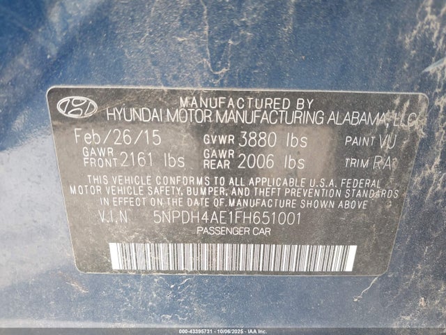 5NPDH4AE1FH651001 Hyundai dohc mpi nu