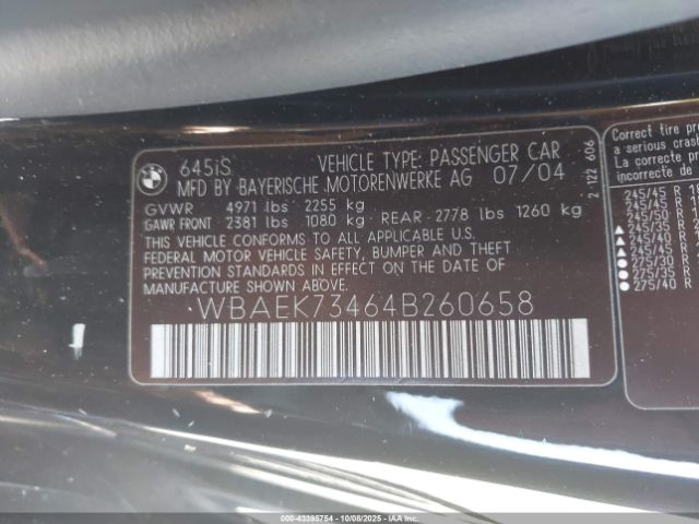 2004 BMW 645CI WBAEK73464B260658 Photo 8