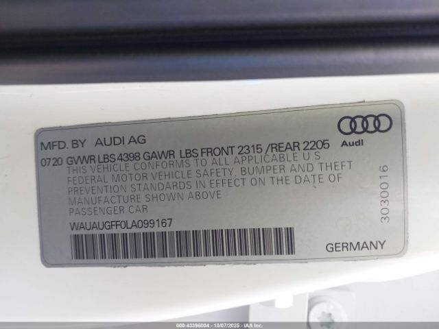 2020 AUDI A3 WAUAUGFF0LA099167 Photo 8