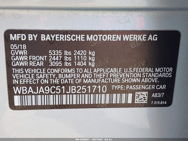 WBAJA9C51JB251710 BMW 530e Iperformance