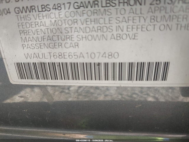 2005 AUDI A4 WAULT68E65A107480 Photo 8