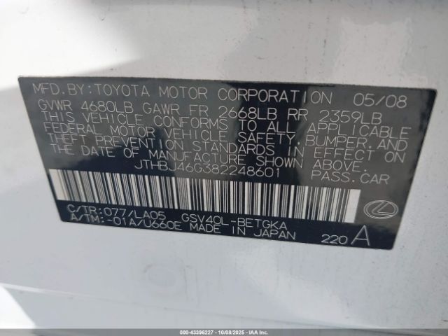 2008 LEXUS ES 350 JTHBJ46G382248601 Photo 8
