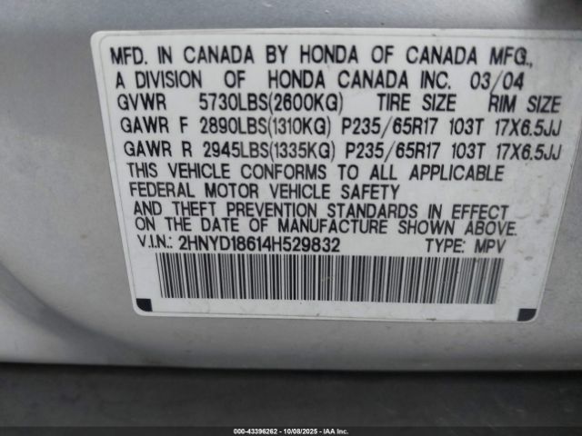 2004 ACURA MDX 2HNYD18614H529832 Photo 8