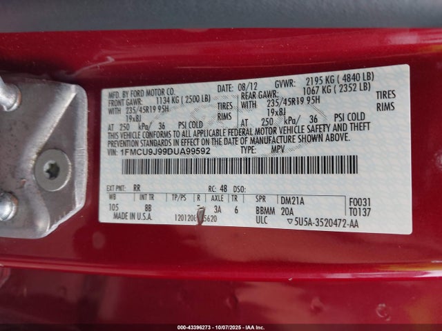 Продаж на аукціоні авто 2013 Ford Escape Titanium, vin: 1FMCU9J99DUA99592, номер лоту: 43396273