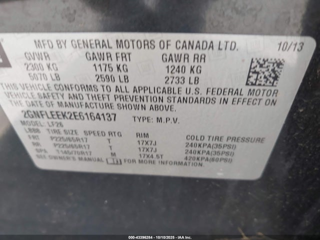 2GNFLEEK2E6164137 Chevrolet lea - flex fuel (gas/alc), aluminum, high output