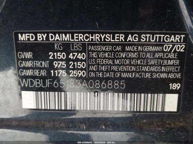 2003 MERCEDES-BENZ E 320 WDBUF65J83A086885 Photo 8