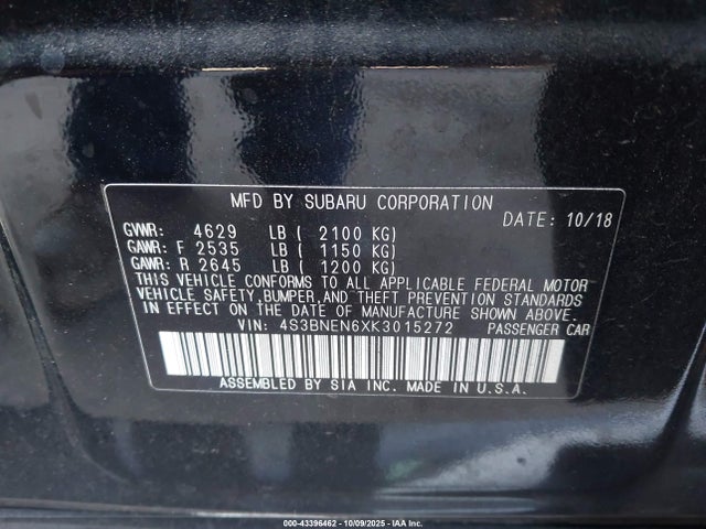 Aukcja sprzedaży 2019 Subaru Legacy 3.6r Limited, vin: 4S3BNEN6XK3015272, numer aukcji: 43396462