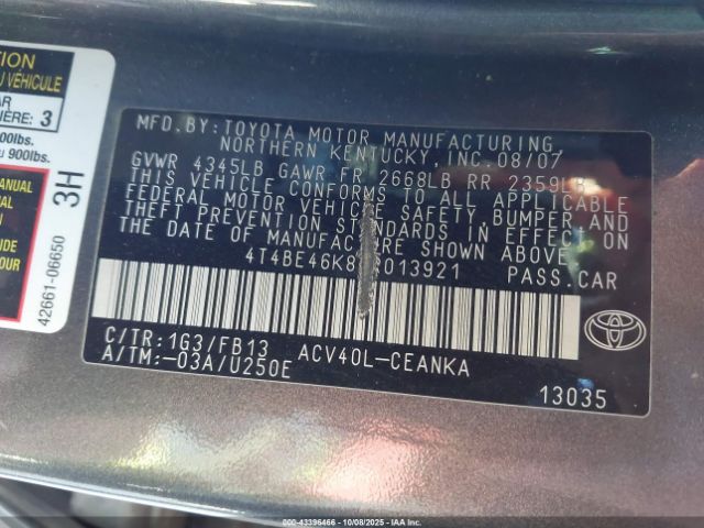 2008 TOYOTA CAMRY 4T4BE46K88R013921 Photo 8