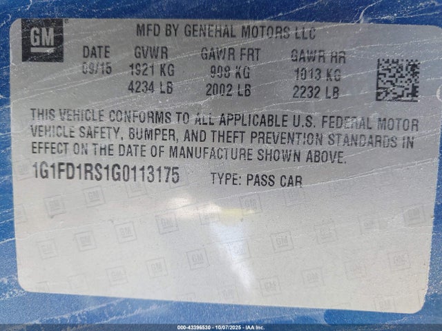 Продаж на аукціоні авто 2016 Chevrolet Camaro 2lt, vin: 1G1FD1RS1G0113175, номер лоту: 43396530