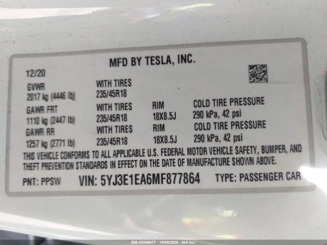 2021 TESLA MODEL 3 5YJ3E1EA6MF877864 Photo 8