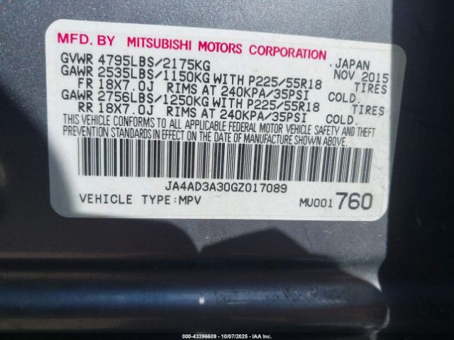 2016 MITSUBISHI OUTLANDER JA4AD3A30GZ017089 Photo 8