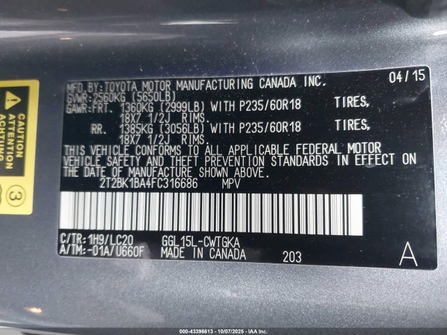 Lexus 2gr-fe 2015 2T2BK1BA4FC316686 Image 9