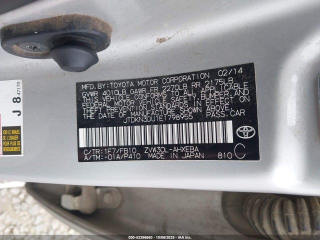 Toyota 2zr-fxe+3jm 2014 JTDKN3DU1E1798955 Image 9
