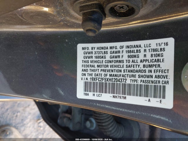 Honda k20c2 2017 19XFC2F5XHE204372 Image 9